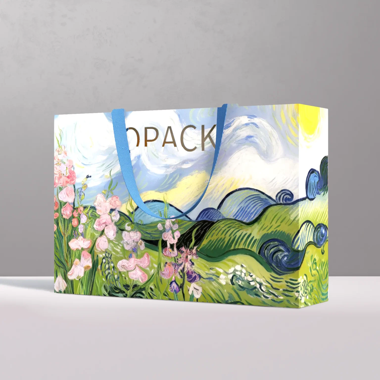 Ivory Board with 4c-Printing Van Gogh-Inspired Floral Dream Clothing Shopping Bag