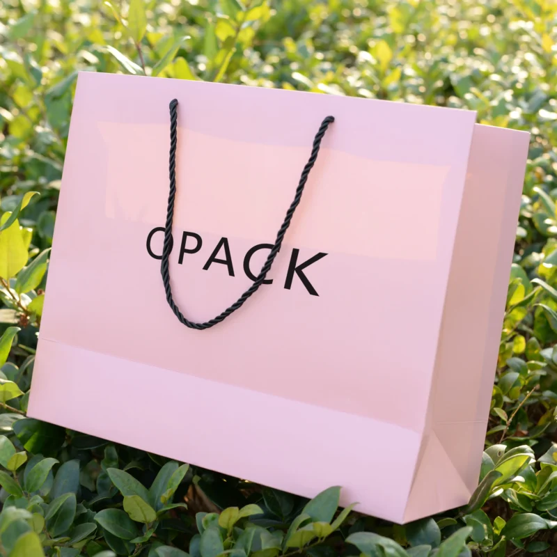 Ivory paper shopping bag with twisted rope handles