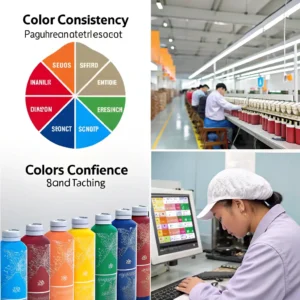 Realistic image showcasing the critical role of color consistency in branding, manufacturing, design, accessibility, and marketing psychology