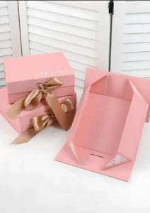 Magnetic folding gift box with ribbon