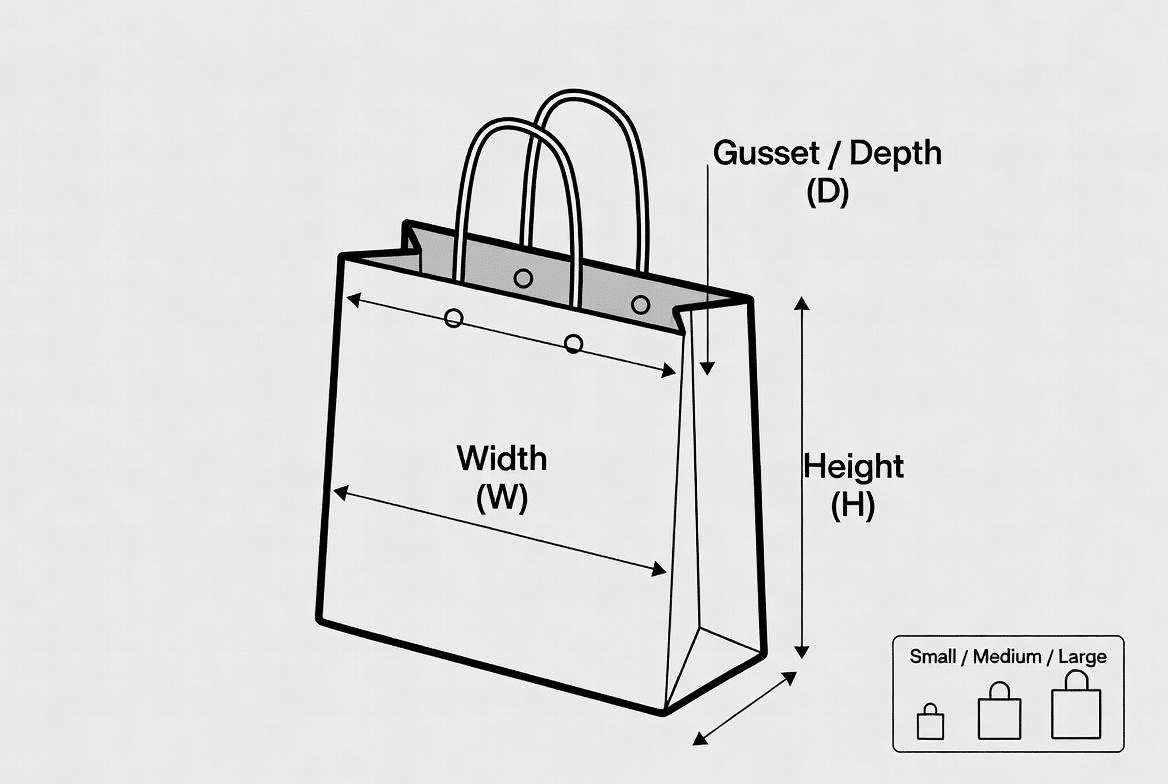 Paper shopping bag dimensions — Width, Height and Gusset guide