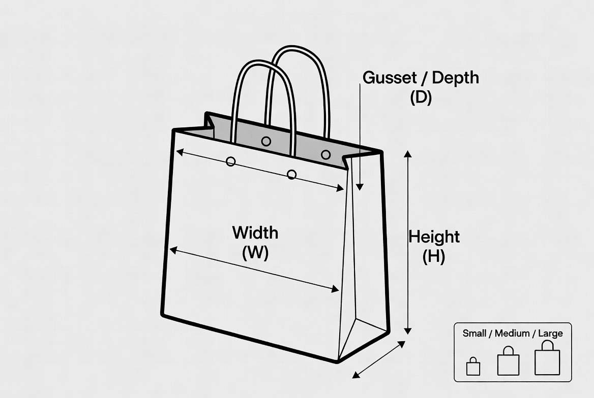 Luxury paper shopping bag dimensions — Width, Height and Gusset guide