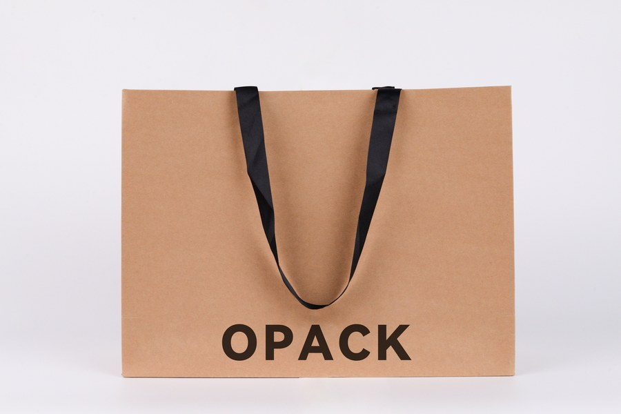 Natural brown kraft paper shopping bag with minimal printing