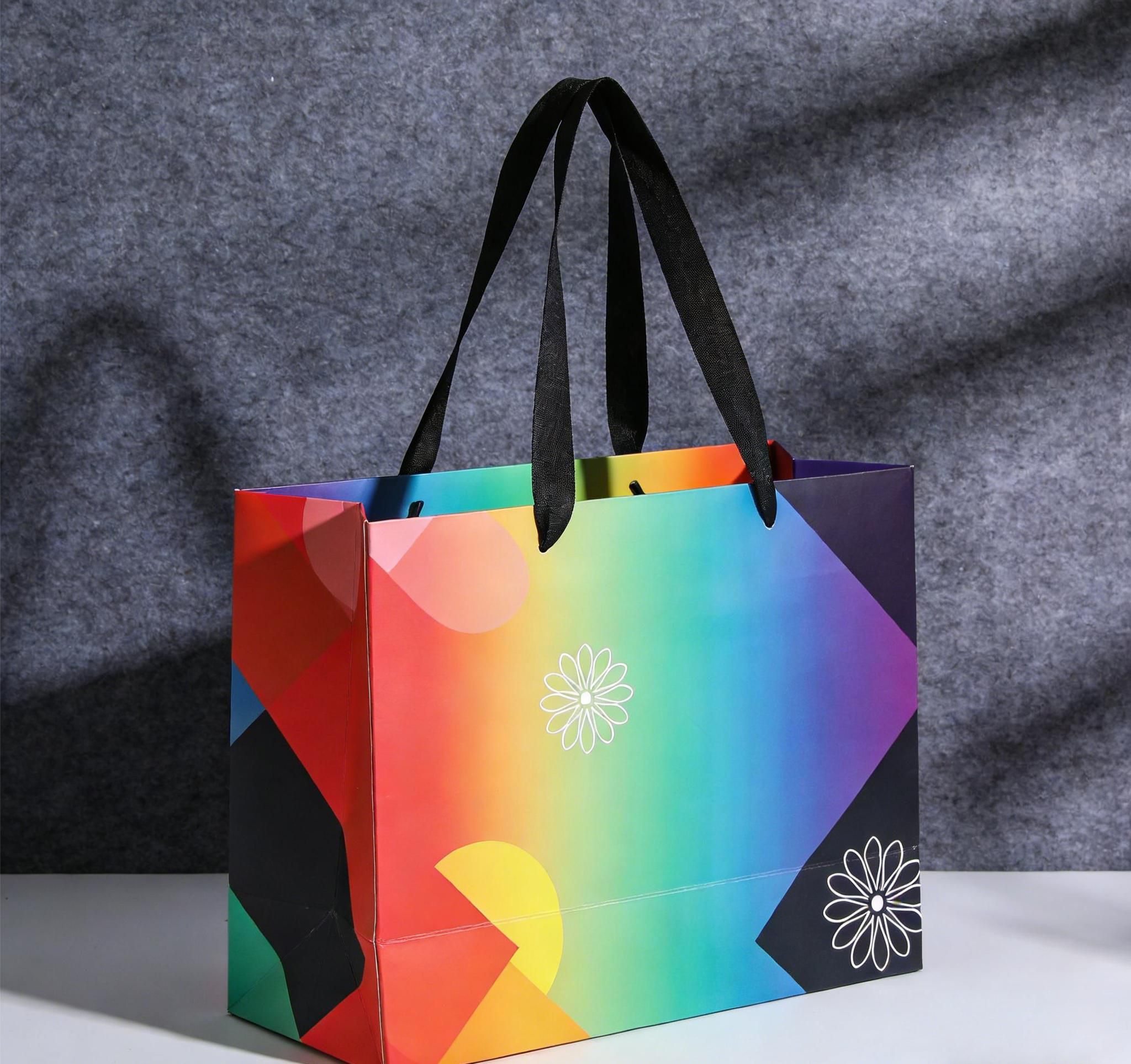 Deep red paper shopping bag with gold OPACK logo — showing vibrant solid colour print