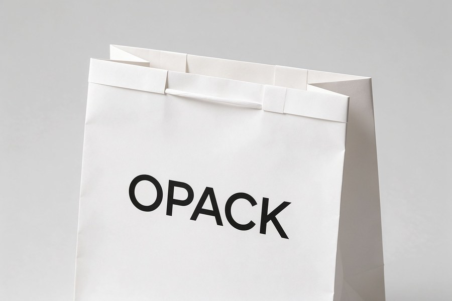 Single colour logo printing on a minimalist paper shopping bag