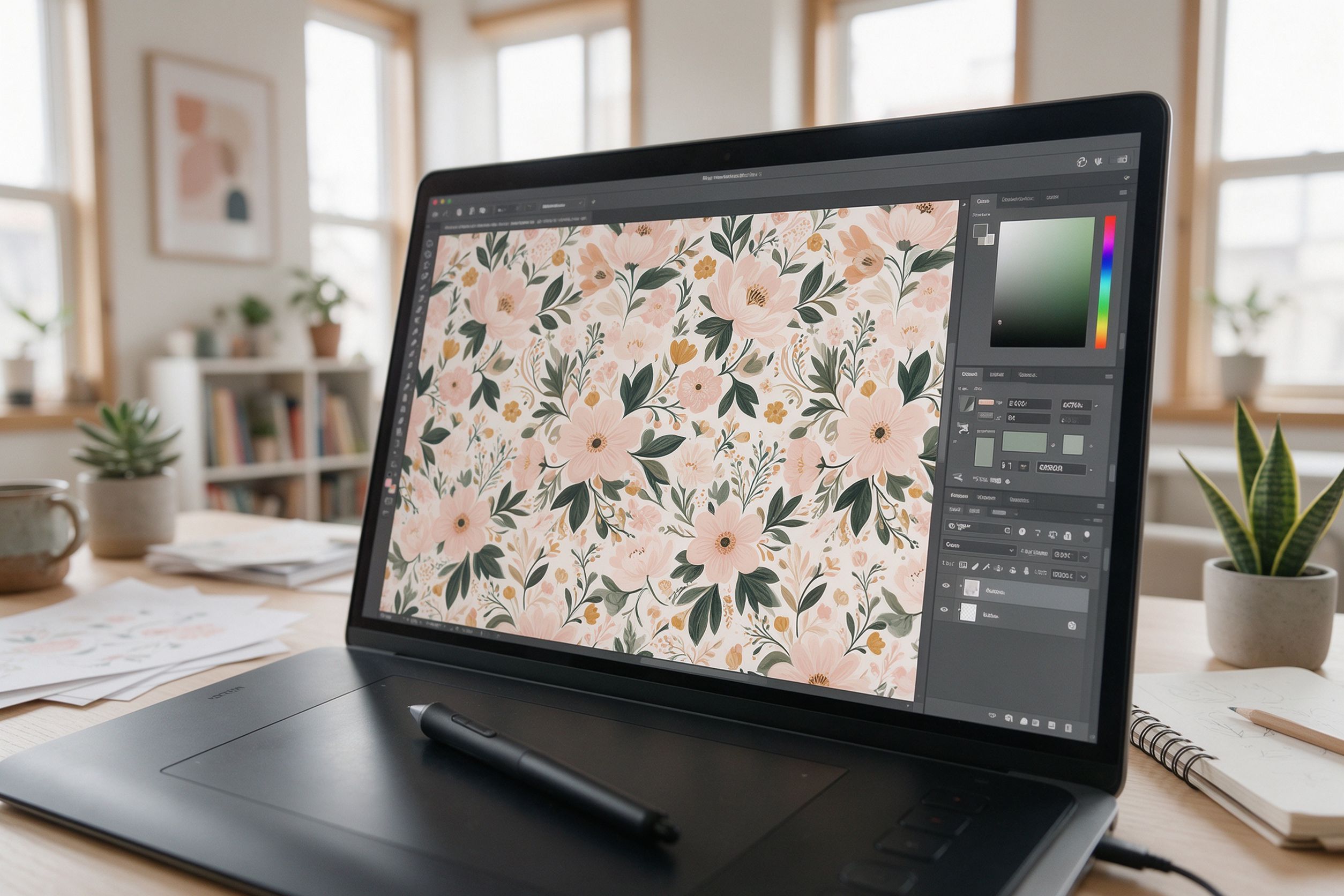 Digital artwork design on laptop for custom paper bag printing