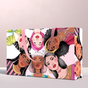 Ivory Board Paper with 1c-Pink Full Background Printing and 4c-Printing of Girls Clothing Shopping Bag